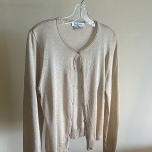 Kay Unger Gold Shimmer light weight Cardigan, crystal buttons Size L